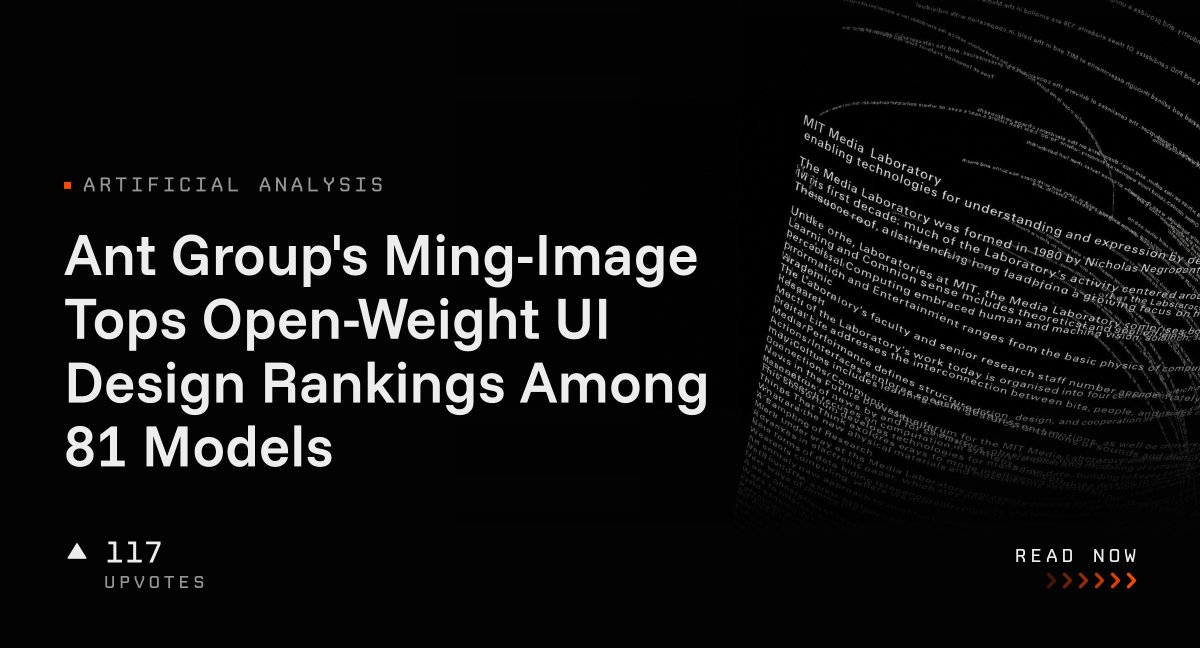 Ant Group's Ming-Image Tops Open-Weight UI Design Rankings Among 81 Models